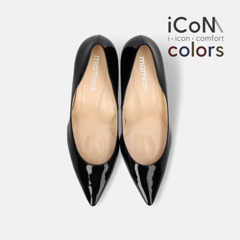 Basic Item SALE10%OFF：2024AW：iCoN COLORS：ポインテッドトゥ エナメル パンプス（C76531）ブラックE/mamian（マミアン）