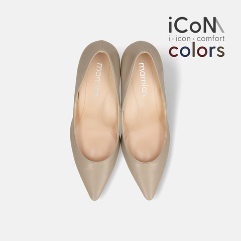 Basic Item SALE10%OFF：2024AW：iCoN COLORS：ポインテッドトゥ スムース パンプス（C76533）グレージュ/mamian（マミアン）