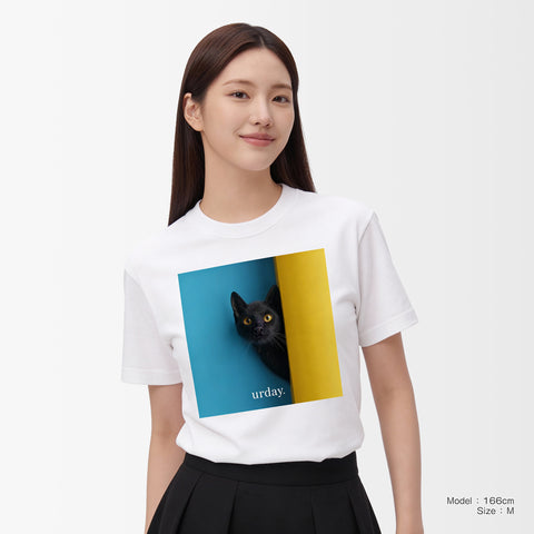 予約：urday【Animal／Black Cat／BY】フォトTシャツ（2649413）ホワイト/urday（マミアン）