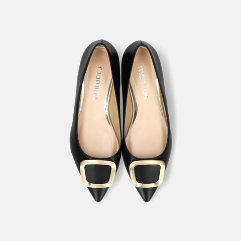 10% OFF: 2024SS: Pointed toe buckle flat shoes (4785) Black
