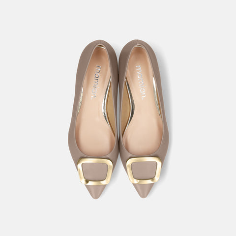 2022AW: Flat shoes with pointed toe buckle (4785) Greige S