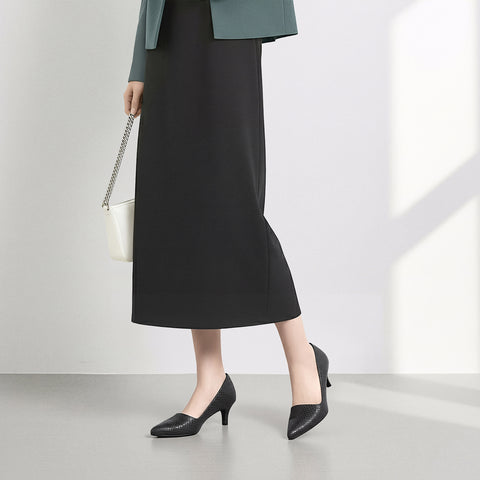 2025AW：サイドコンシャス デザイン パンプス（m45007）ブラックリザード/mamian（マミアン）