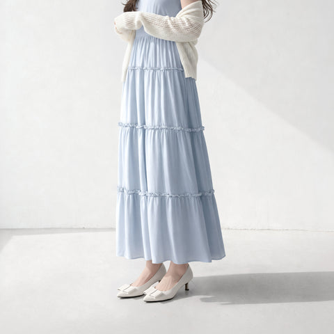 2026SS：スクエアリボン パンプス（m45010）ホワイトグレー