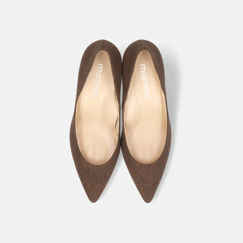 予約：2026SS：iCoN COLORS：ポインテッドトゥ リネン パンプス（C76535）ブラウンL
