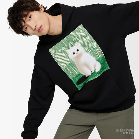 予約：urday【cat】アートワークスウェットプルパーカ（u-a-spk-0001-01）ブラック