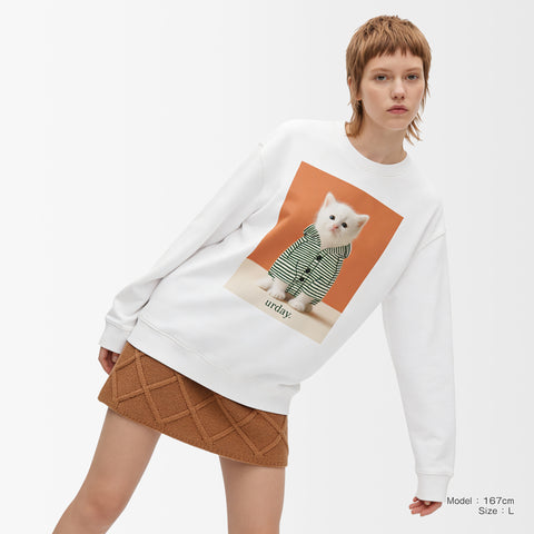 予約：urday【cat】アートワークスウェットシャツ（u-a-sw-0001-01）ホワイト