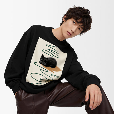 予約：urday【cat】アートワークスウェットシャツ（u-a-sw-0001-02）ブラック